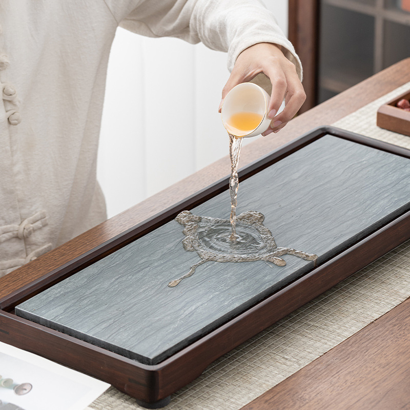 Khay trà Wujinshi khay đựng nước nhỏ bằng đá Kung Fu gia dụng văn phòng khay trà Bàn trà gỗ mun nặng