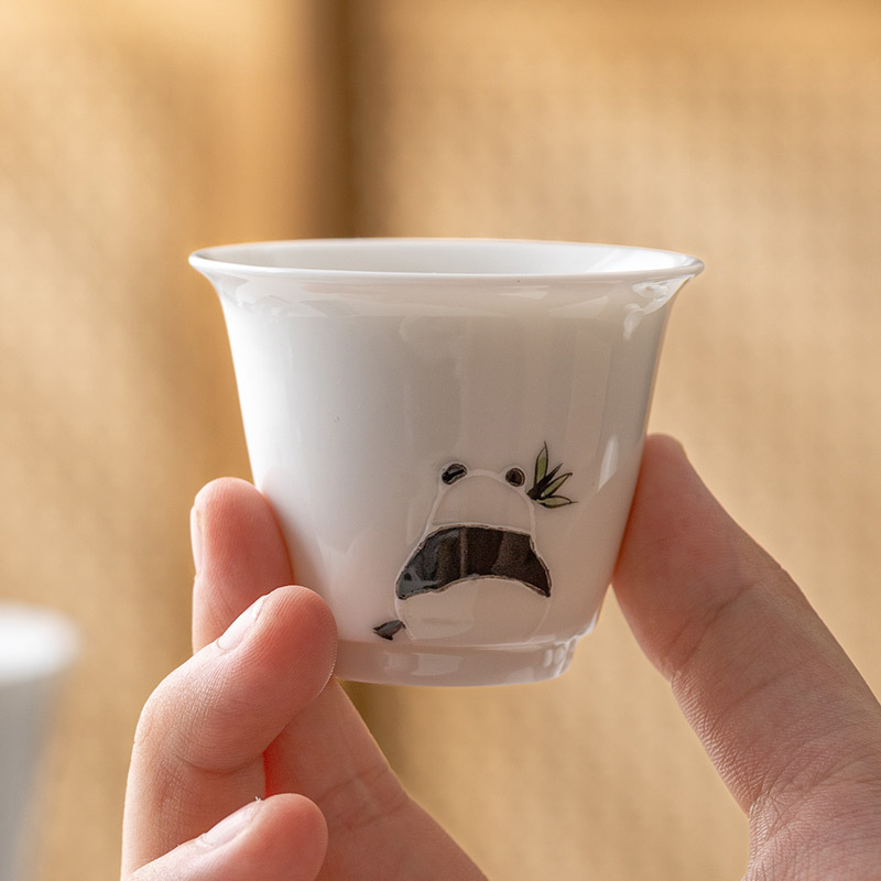 Cốc trà gấu trúc sứ trắng Dehua cốc trà gốm sứ cốc chủ nhân tách trà bộ trà Kung Fu đơn cốc nhỏ hiếu khách kiểu Trung Quốc