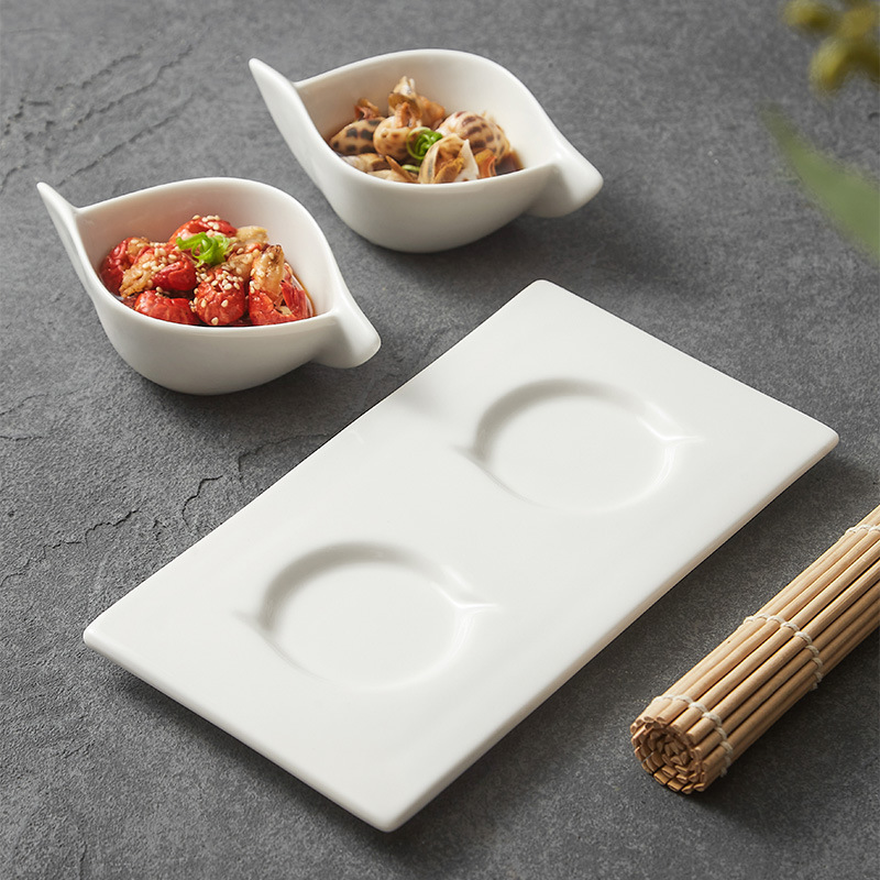 Món ăn gốm sứ Dehua Món tráng miệng Món ăn vặt cao cấp sang trọng nhẹ gia dụng Đĩa nước sốt lẩu Bộ khay hai tai