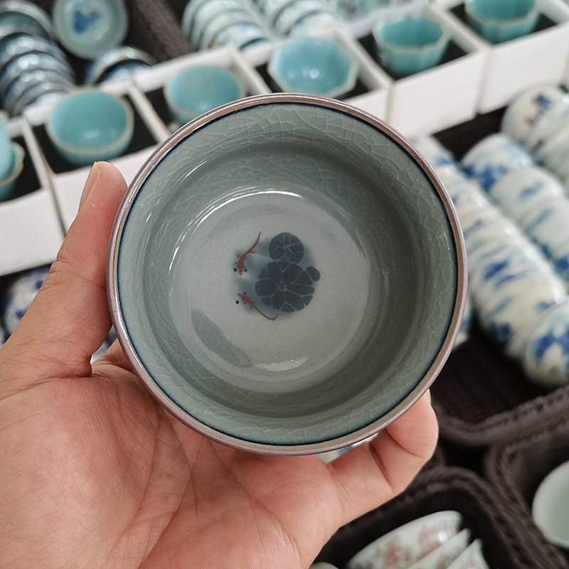 Cổ giả gốm chủ cốc Cảnh Đức Trấn gốm sứ màu xanh và trắng ép tay cốc nam đặc biệt cốc trà cao cấp cốc trà