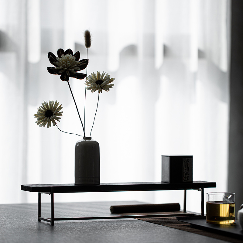 Bộ trà đơn giản bằng thép không gỉ kiểu Nhật, giá để tách trà, giá trưng bày, để bàn cà phê nhỏ, giá khay gỗ nguyên khối