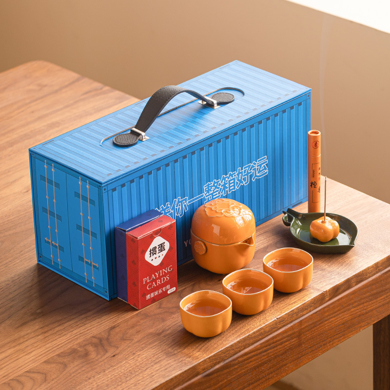 Bộ ấm trà Kung Fu Quà tặng Bộ ấm trà gốm sứ quả hồng quả hồng thiết thực cho người lớn tuổi