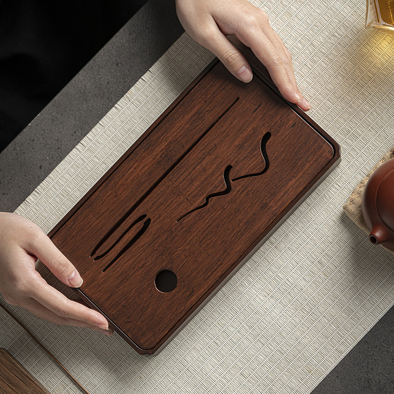 Bán buôn Khăn trà, Khay trà phong cảnh nặng tre, khay trà phong cách cổ điển Thiền nhỏ gia dụng, khay đựng nước, khay đựng trà, Khay đựng ấm