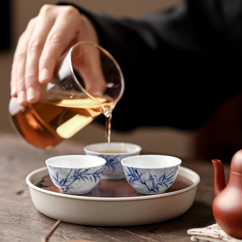 Bộ ấm chén trà sứ trắng xanh kiểu Kung Fu, chén sứ thủ công, chén đơn, chén trà nhỏ dùng trong nhà, phục vụ khách