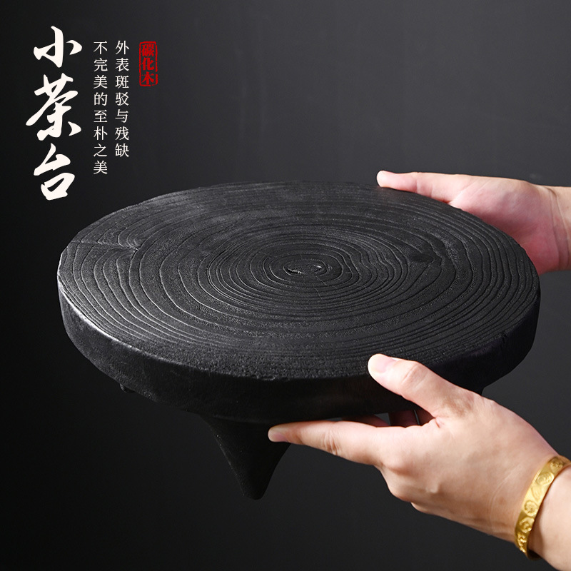 Bàn trà nhỏ bằng gỗ cacbon, Khay trà nhỏ hình vuông, bình pha khô hình tròn, Bộ trà Kung Fu gia dụng, khay, phụ kiện Bộ trà