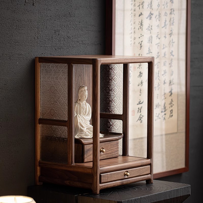 Bàn thờ Phật gia dụng bằng Gỗ Óc Chó đen kiểu Trung Quốc mới tủ thờ Phật Bà Quan Âm thờ thần tài