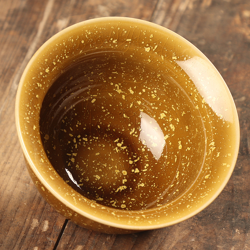 Bậc thầy thợ thủ công Chen Weichun Golden Gui Sancai Bát trà Cốc gốm sứ Bộ trà Kung Fu thủ công