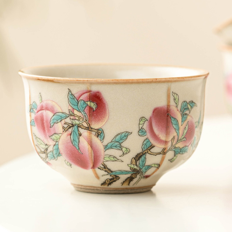 Cốc trà chín đào hoa hồng Ru Kiln cốc đơn dụng cụ trà gốm sứ cao cấp cốc trà uống trà gia dụng kiểu Trung Quốc cốc Kung Fu khách nhỏ