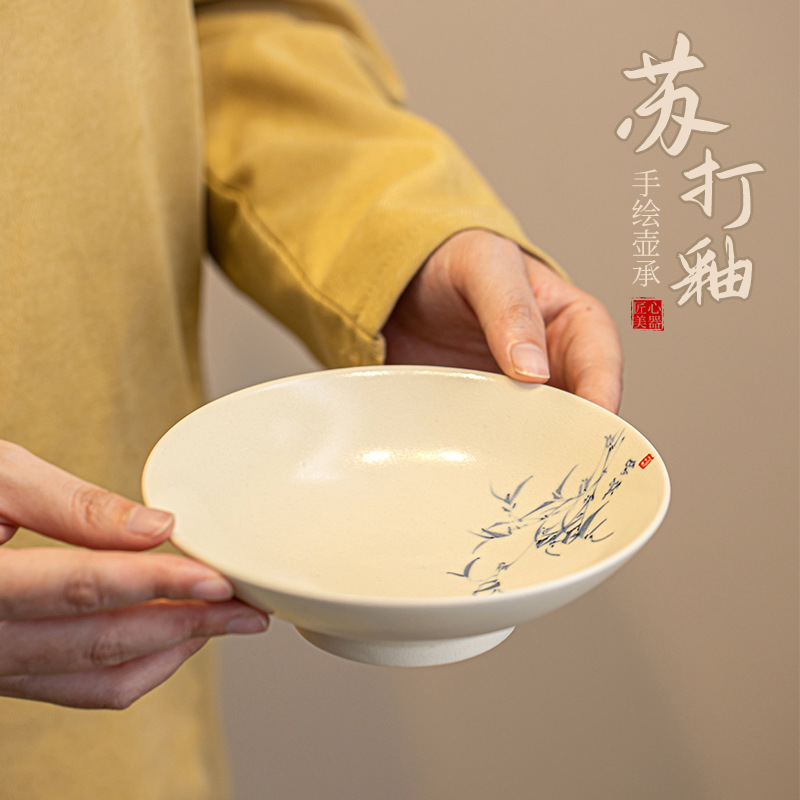 Cốc tre vẽ tay tráng men soda, khay đựng trà gia dụng, khay đựng trà bằng gốm sứ khô, khay đựng trà kiểu Đài Trung, phụ kiện bộ trà