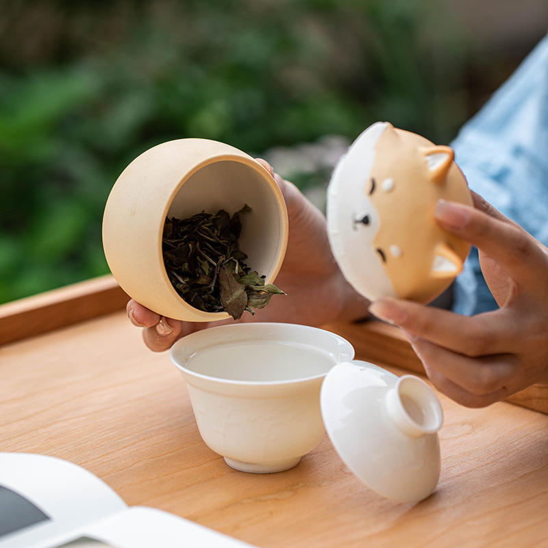 Bình đựng trà thú cưng dễ thương sáng tạo, Bình Đựng Trà Shiba Inu, bình đựng bằng gốm Sứ chống ẩm, bình trà du lịch xách tay mini