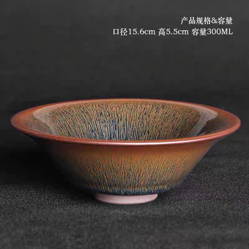 Jianyao xây dựng tóc thỏ thả dầu lớn mũ tre đường kính lớn trà thủ công lớn bát trà hộ gia đình trà đĩa trái cây
