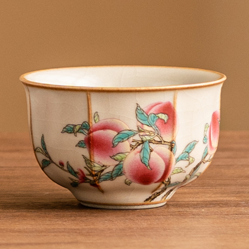 Cốc trà chín đào hoa hồng Ru Kiln cốc đơn dụng cụ trà gốm sứ cao cấp cốc trà uống trà gia dụng kiểu Trung Quốc cốc Kung Fu khách nhỏ