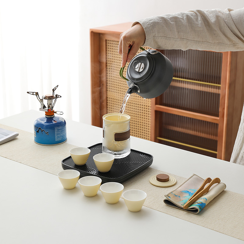 Bộ dụng cụ pha trà du lịch nước đun nước ngoài trời, túi đựng đồ cầm tay cắm trại trên xe có bếp kẹp, dụng cụ pha trà Kung Fu pha trà