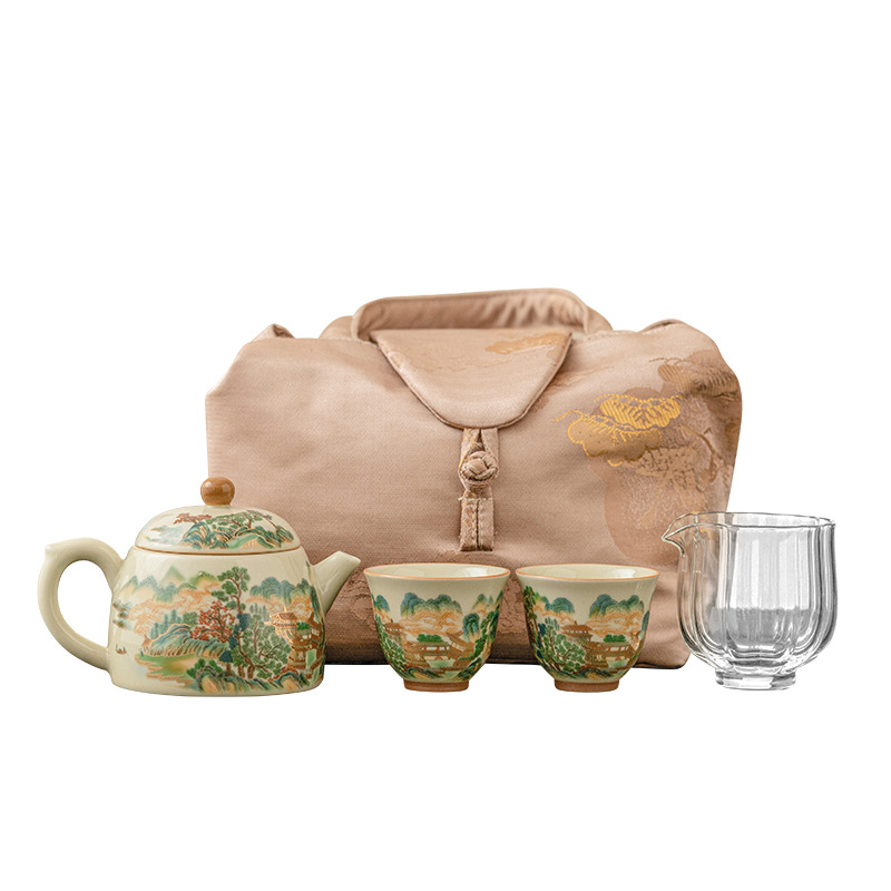 Nhà máy Phong cảnh đầy màu sắc Ấm trà Tần Quân Ấm pha trà Hộp quà một ấm hai cốc Bộ trà Kung Fu du lịch giá trị cao