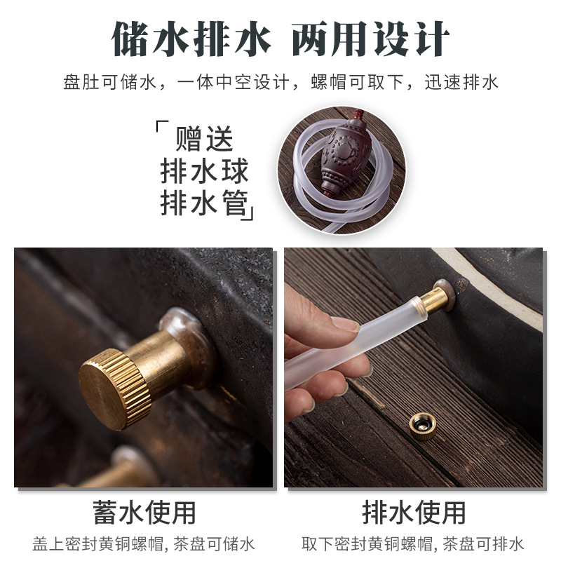 Khay Trà Hoa Sen tráng men mạ vàng kiểu Nhật, khay đựng gốm sứ, trữ nước, thoát nước, khay pha khô dùng kép, Khay trà bàn trà