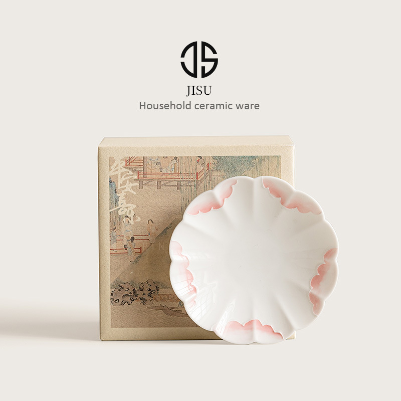 Tấm lót cốc hoa mẫu đơn chạm khắc vẽ tay tấm lót cách nhiệt gốm sứ bộ trà kungfu gia dụng phụ kiện trà đạo khay trà hộp quà