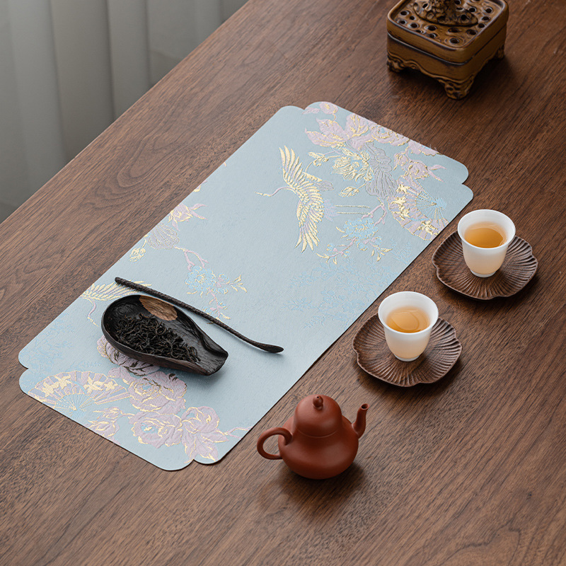 Tấm lót bàn trà khô hai mặt dệt vàng nổi Tấm lót bàn trà khô