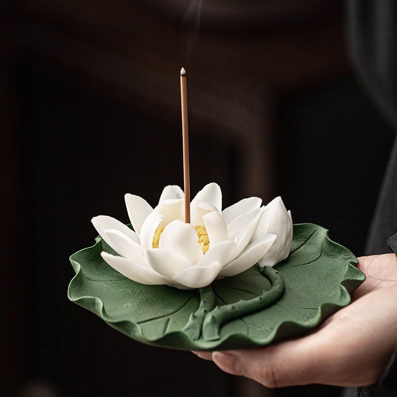 Lư hương dây hoa sen gốm sứ sáng tạo Lư hương trong nhà gia dụng Lư hương hoa sen trang trí trà đạo đàn hương