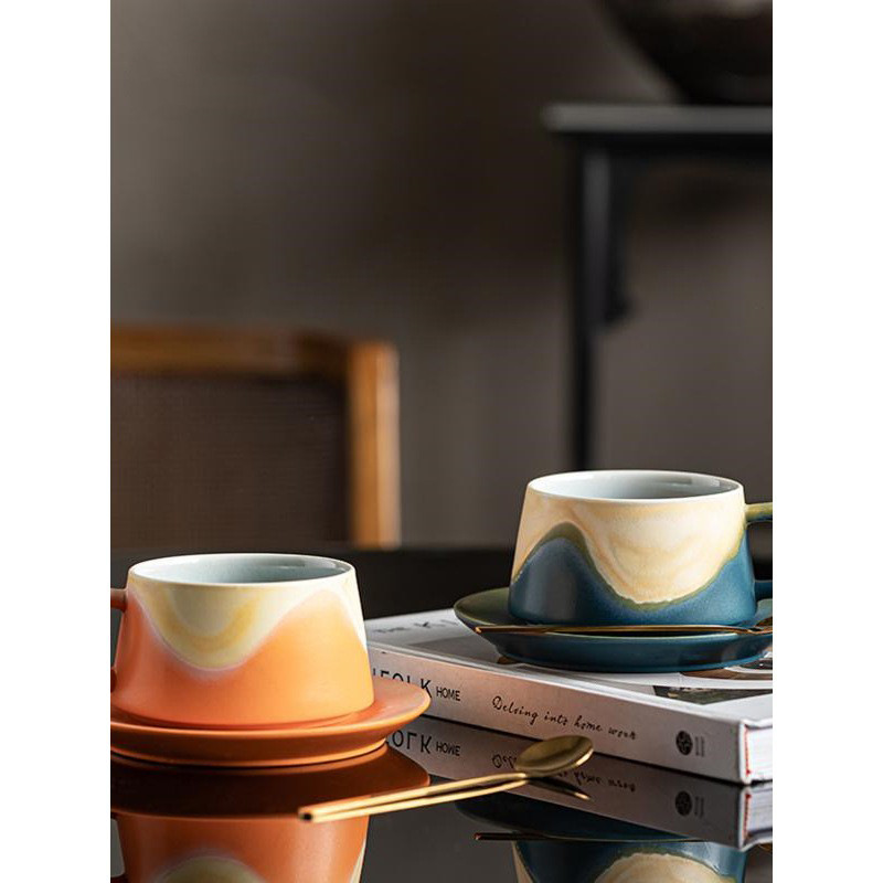 Cốc cà phê tinh tế cao cấp lò nung, bộ đồ ăn trà chiều độc quyền retro, sang trọng nhẹ nhàng, giá trị cao, quà tặng lưu niệm