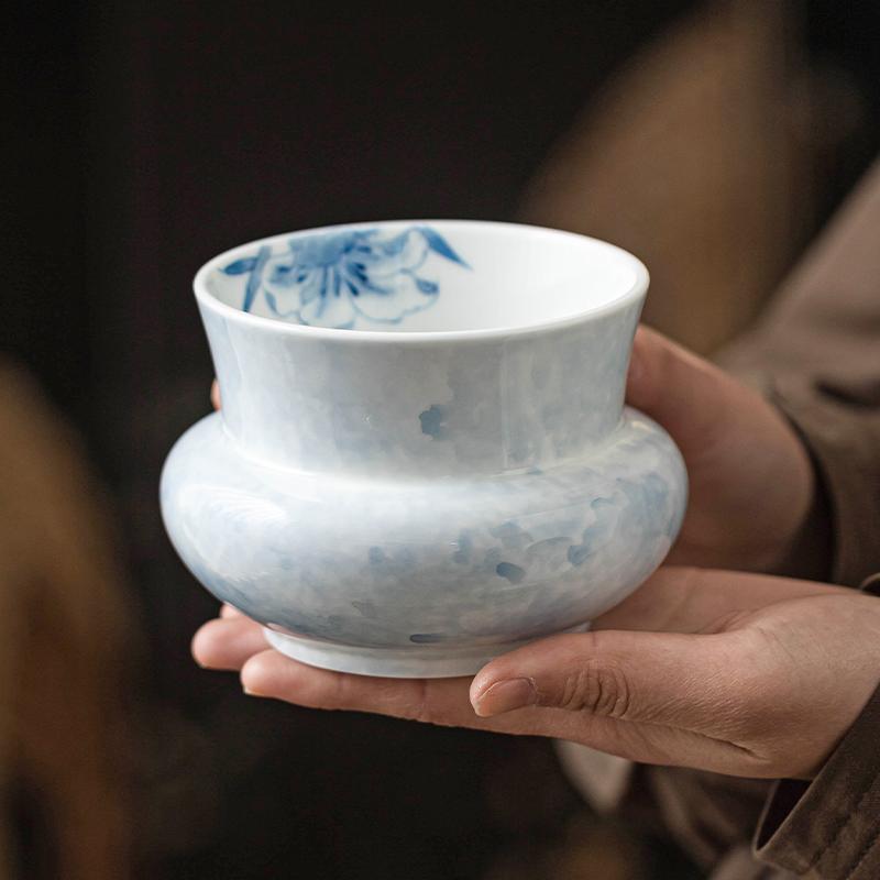 Gốm sứ vẽ tay xây dựng nước rắc hoa huệ xanh bể đựng bã trà gia dụng thùng nước thải thùng phụ tùng trà đạo Kung Fu bể nước thải