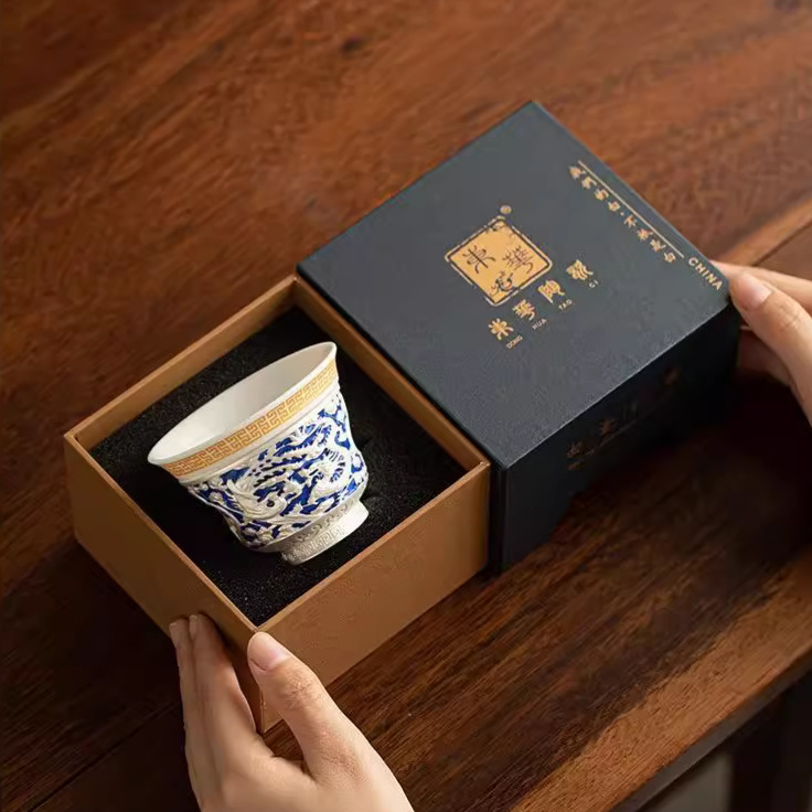 Rồng và phượng mạ bạc Baifu xoay lớn cốc chủ sở hữu lớn dụng cụ trà Kung Fu cốc trà cá nhân tách trà Pu'er cốc đơn bát trà nhỏ