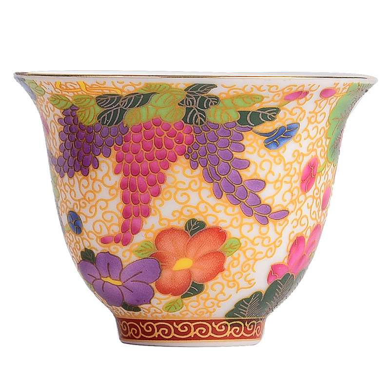 Cốc trà tráng men Jingdezhen Bộ dụng cụ trà Kung Fu gia dụng gốm sứ Cốc trà cổ điển Cốc chủ nhân Vạn hoa sơn vàng