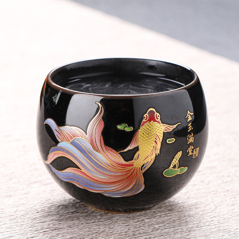 Cốc chủ nhân đổi màu gốm cốc trà cốc trứng rồng chuyên dụng cá nhân cốc La Hán phụ kiện bộ trà cốc trà gốm đen
