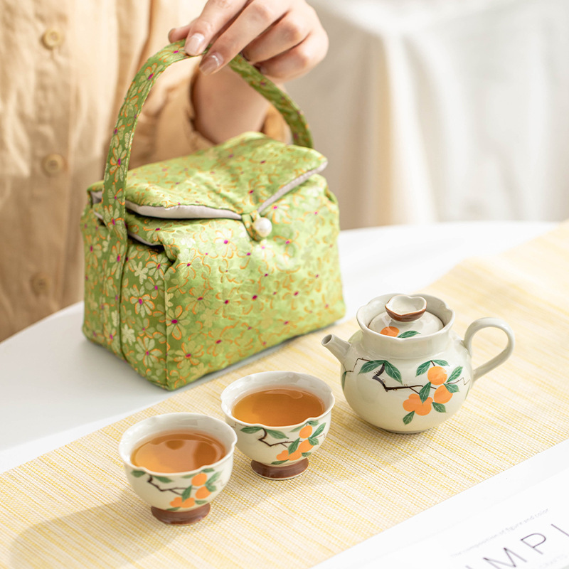 Bộ ấm trà du lịch gốm sứ vẽ tay tặng quà dùng cho cá nhân Ấm pha trà ngoài trời một ấm hai cốc cầm tay ấm pha trà gia dụng