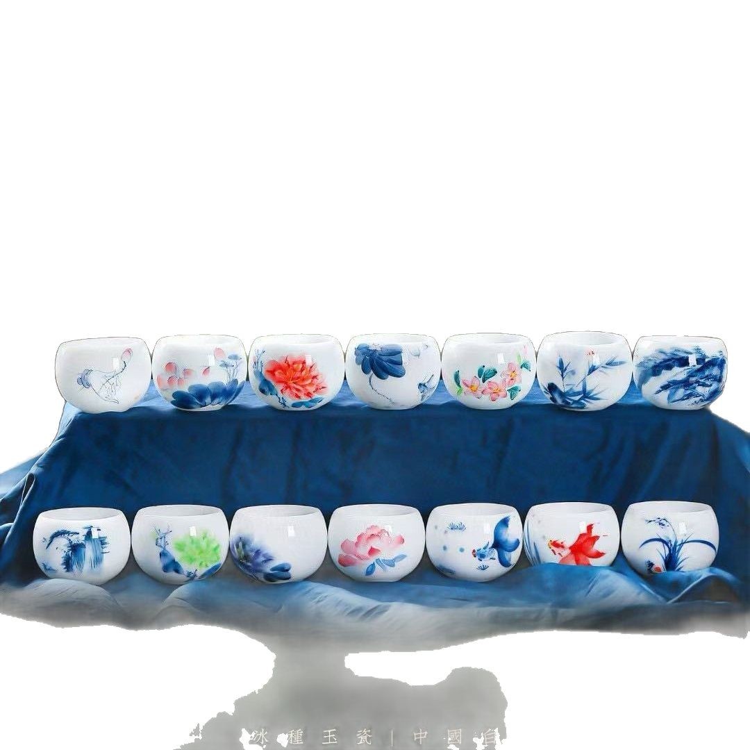 Cốc chủ nhân bằng sứ ngọc bích vẽ tay cao cấp, cốc đơn gốm sứ, bộ trà Kung Fu, tách trà chuyên dụng cho một người, làm quà tặng