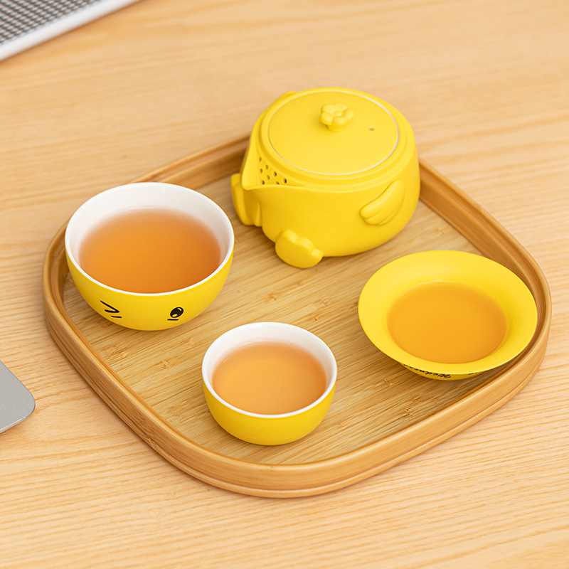 Vịt đổ xăng, cốc khách nhanh, bộ trà du lịch, bộ trà gốm sứ cầm tay một ấm ba cốc, bộ trà Kung Fu cắm trại ngoài trời