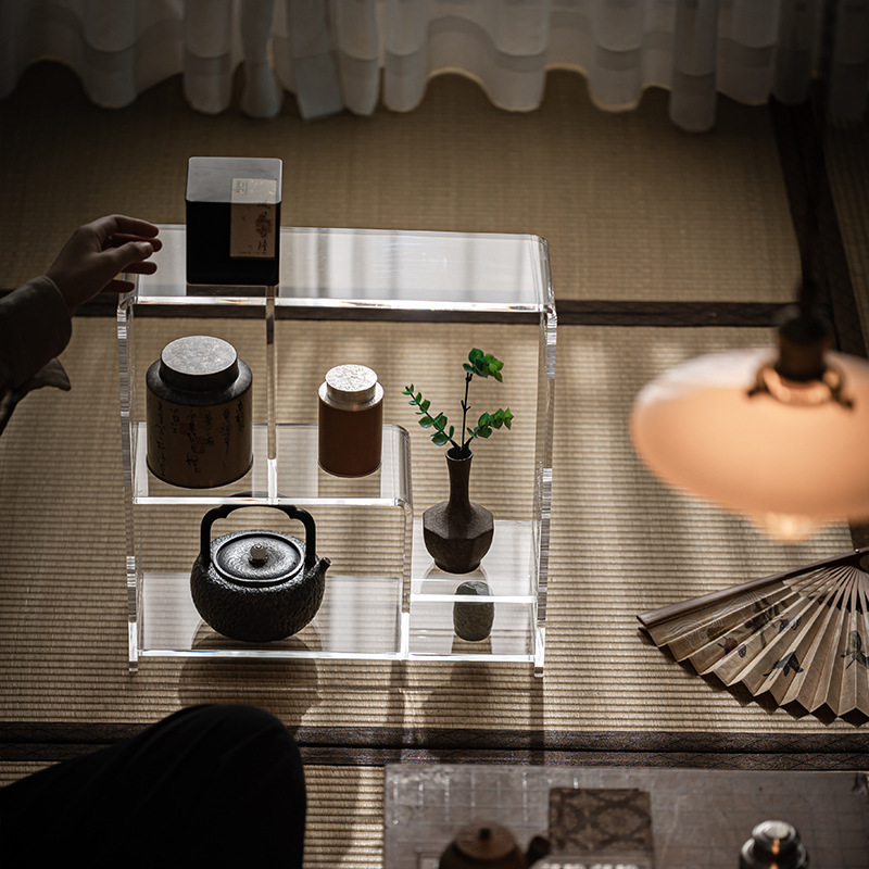 Giá để đồ trong suốt acrylic bộ trà đạo gia dụng giá trưng bày lưu trữ bộ sưu tập rỗng