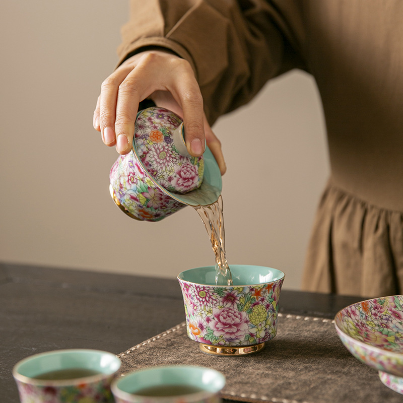 Bộ ấm trà tráng men, cốc trà gốm sứ cao cấp sang trọng nhẹ gia dụng, cốc chủ nhân, cốc đơn, bát có nắp, ấm pha trà, quà lưu niệm
