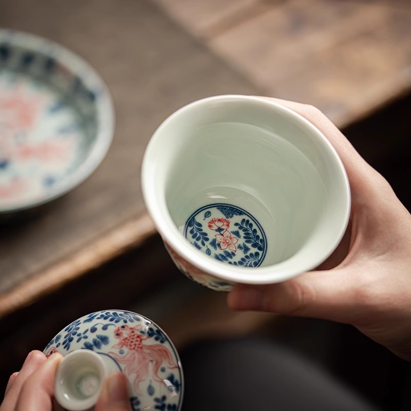 Bát có nắp ba tài gốm sứ, cốc trà, bát có nắp màu xanh và trắng, có thể lơ lửng dưới men, bát pha trà nổi, bộ trà cao cấp không nóng