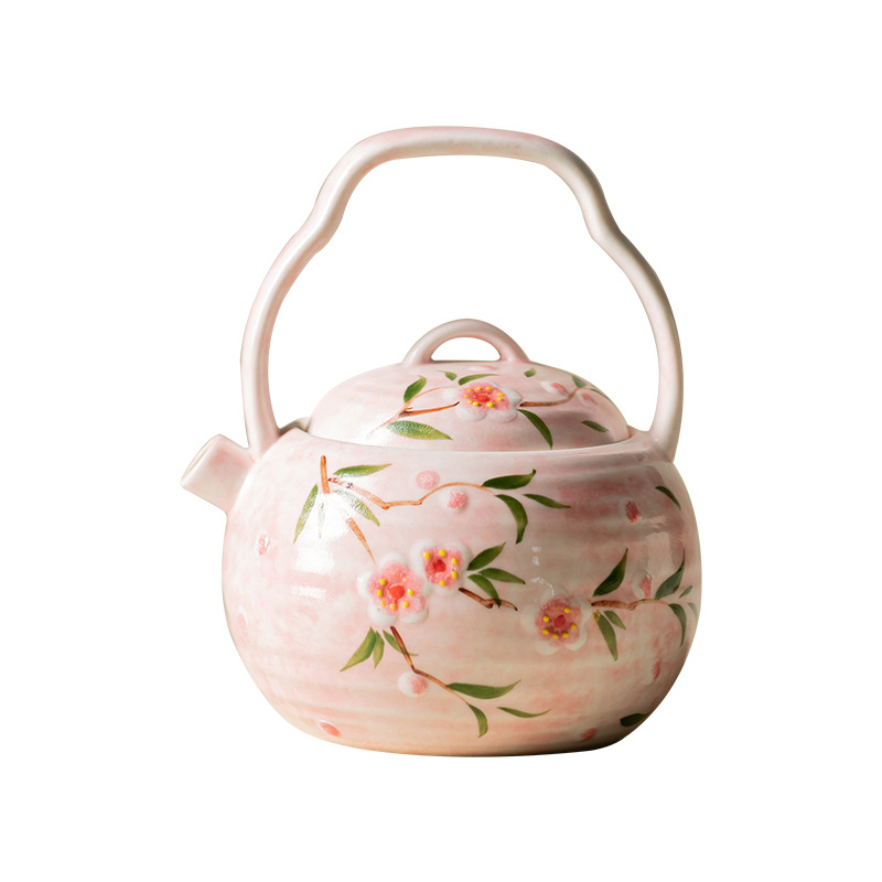 Bộ ấm trà hoa đào vẽ tay bằng gốm sứ gia dụng bộ trà kung fu ấm trà sứ đơn Ấm trà phong cách Trung Quốc có bộ lọc để tặng quà