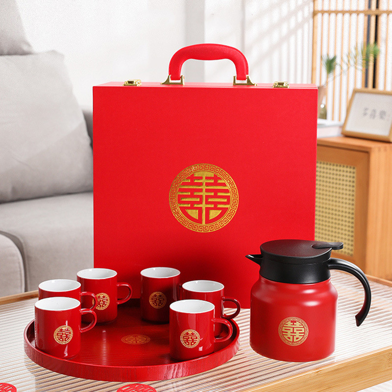Bộ dụng cụ trà quà cưới Đóng gói đồ dùng cưới Ấm trà om gia dụng, tách trà gốm sứ, bộ trà, hộp quà