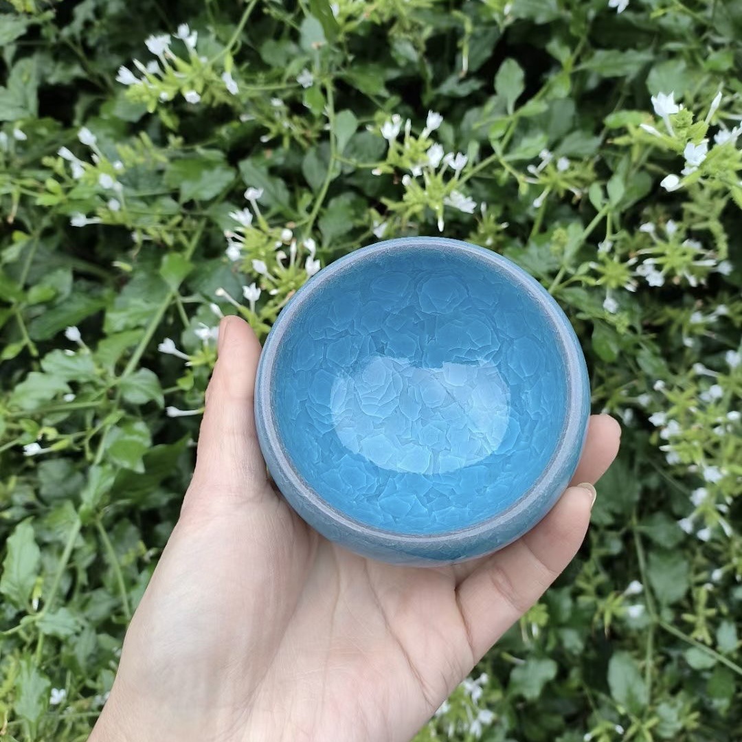 Jianyang Jianzhan Blue Ice Crack Thiền Di sản văn hóa phi vật thể Jian Kiln Tea Cup Handmade Pink Cup Xám Trắng Master Cup Bộ trà Kung Fu