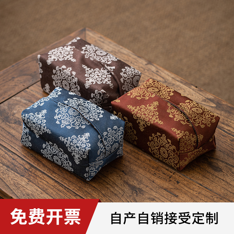 Hộp đựng khăn giấy nghệ thuật vải kiểu Trung Quốc mới phòng khách sáng tạo hộp rút giấy sang trọng Túi đựng khăn giấy phòng ngủ gia dụng
