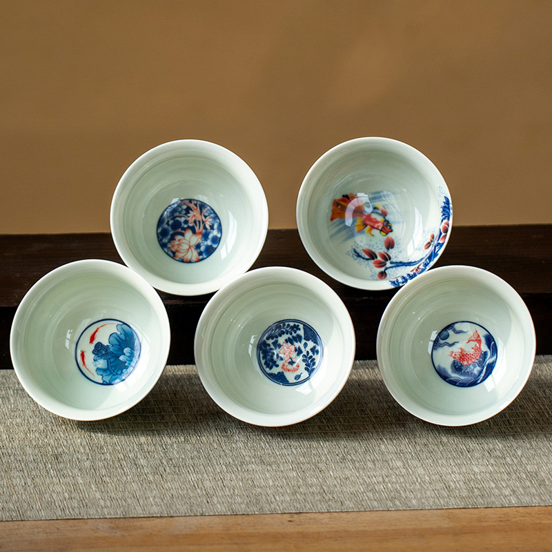 Jingdezhen cũ gốm đất sét màu xanh và trắng phong cảnh cao cấp cốc chủ sở hữu bộ trà Kung Fu cốc trà đơn cốc trà gốm lớn