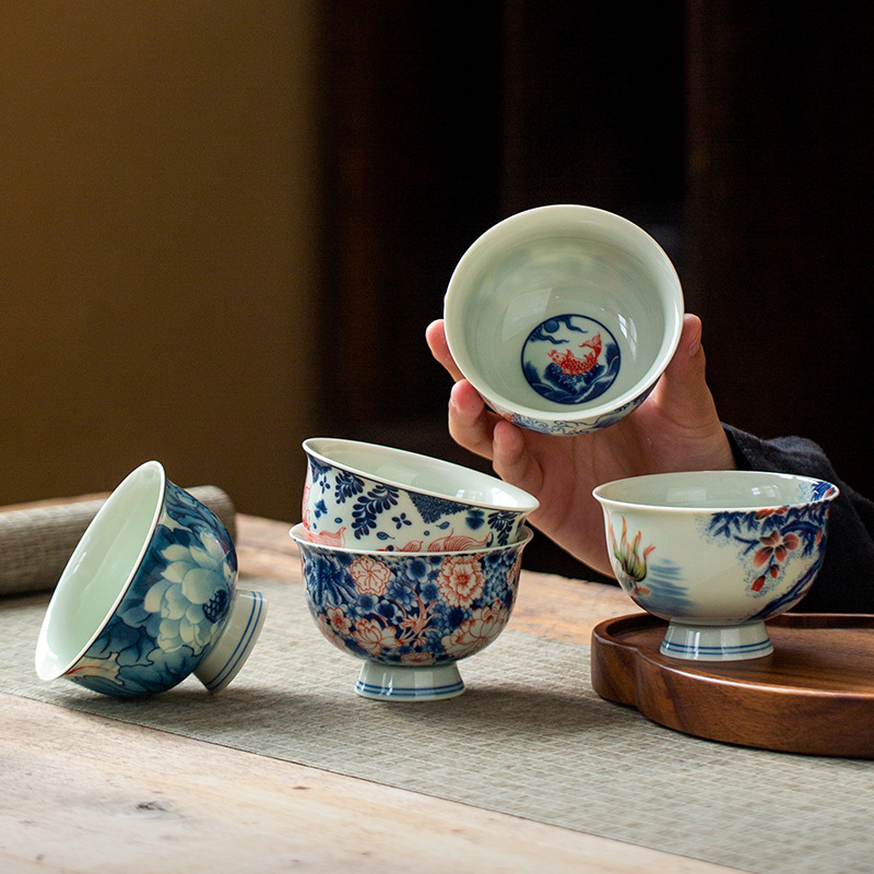 Jingdezhen cũ gốm đất sét màu xanh và trắng phong cảnh cao cấp cốc chủ sở hữu bộ trà Kung Fu cốc trà đơn cốc trà gốm lớn