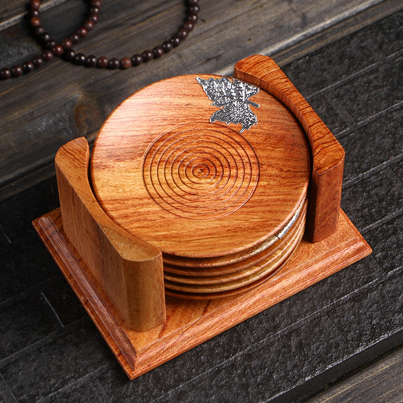 Phụ kiện bộ ấm trà gỗ solid gỗ mun có kệ đựng cốc đựng cốc trà thiếc nguyên chất kiểu Trung Quốc cỡ lớn bộ lót cốc trà đạo Kung Fu
