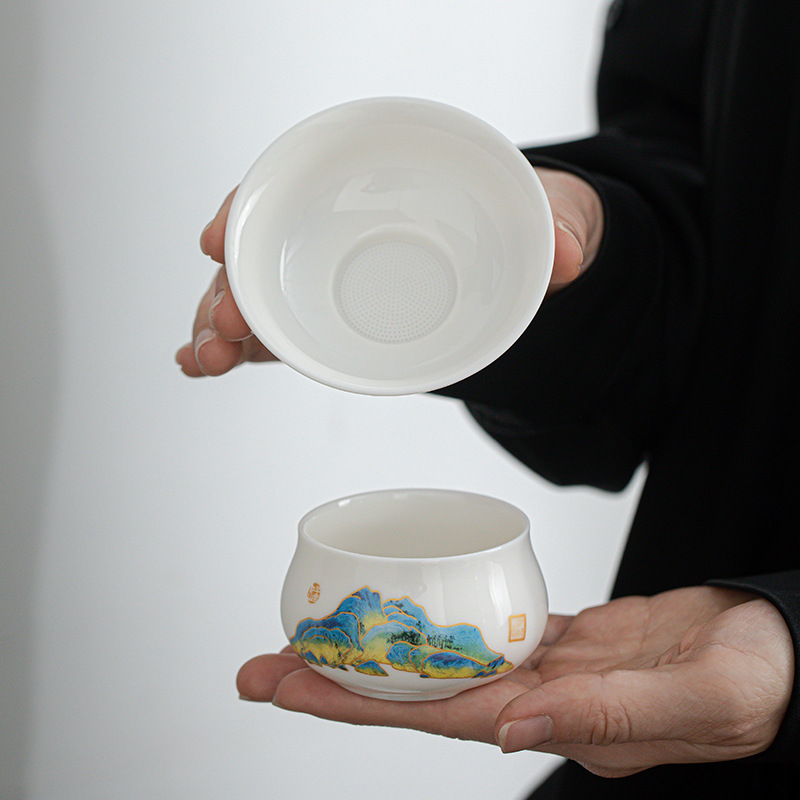 Bộ lọc trà bằng sứ trắng Dehua Bộ lọc trà tích hợp thiết kế đục lỗ Bộ Lọc gốm sứ Kung Fu Trà đạo không khớp