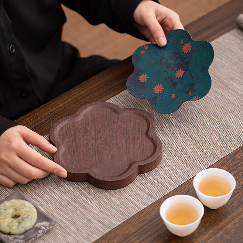 Ấm thu hải đường màu óc chó khay trà khay trà bộ bàn trà bàn pha khô cổ điển khay trà khay trà khay lưu trữ bàn trà