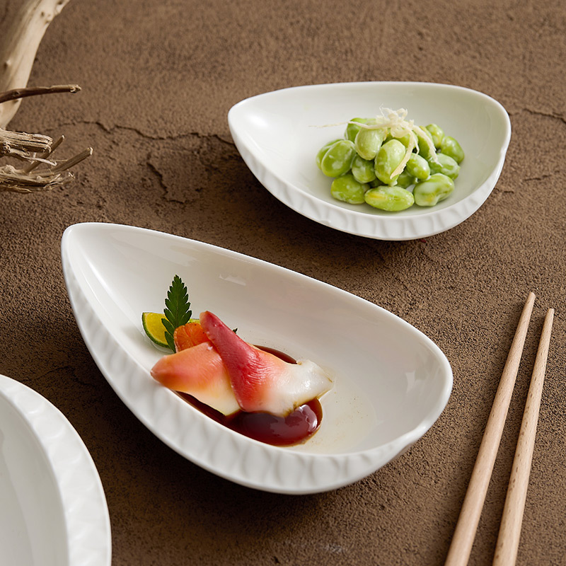 Đĩa nhúng gốm sứ trắng, đĩa gia vị, đĩa không đều sang trọng và cao cấp, đĩa đựng thức ăn, đĩa sâu gia dụng, đĩa hương vị