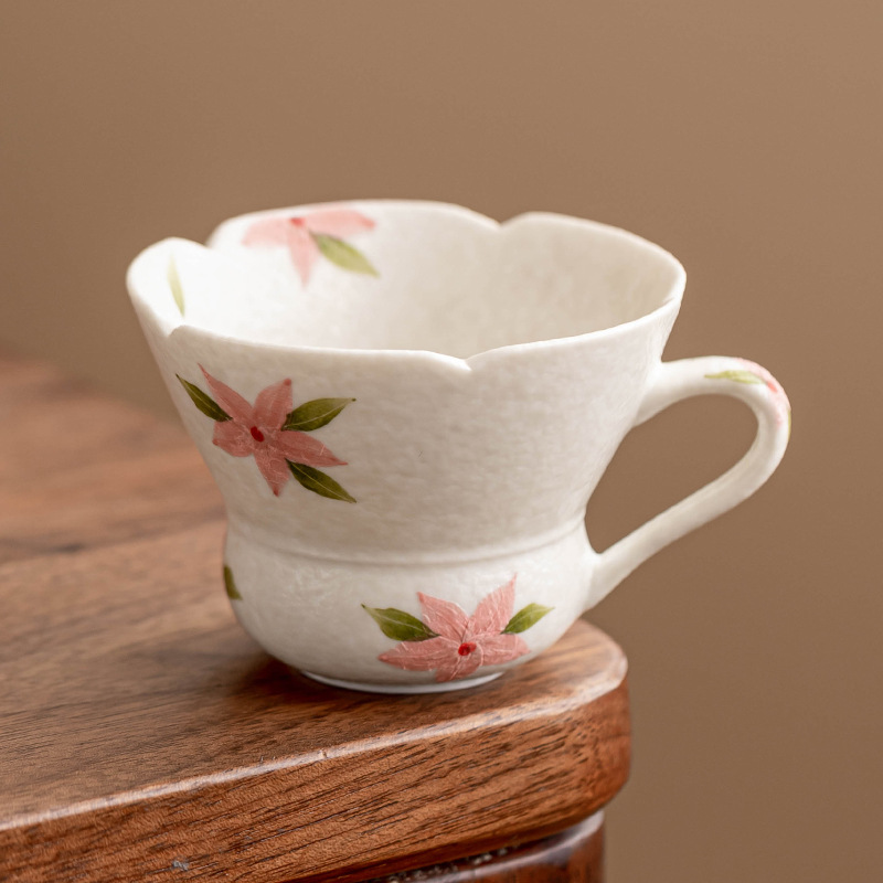 Đá khoáng trắng cốc trà chủ cốc cốc đơn vẽ tay hoa anh đào cốc gốm hộ gia đình cốc uống nước sáng tạo tinh tế cốc cà phê