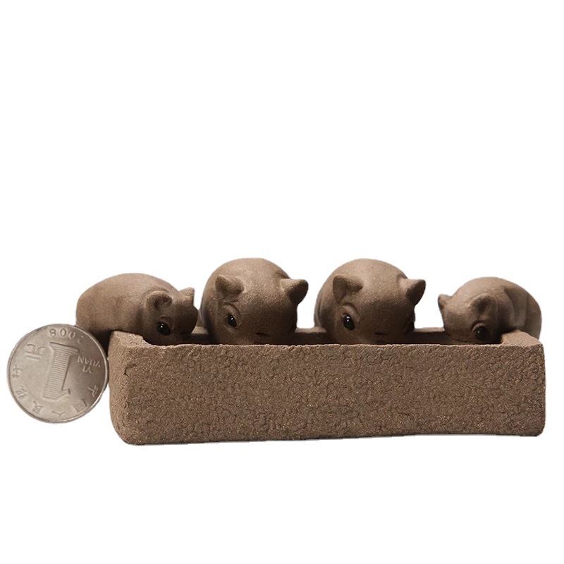 Nhà sản xuất bán buôn Bốn Con Lợn con uống nước Cát Tím đồ trang trí Heo Con Đồ trang trí heo con Thú cưng trà cát tím thú cưng trà heo