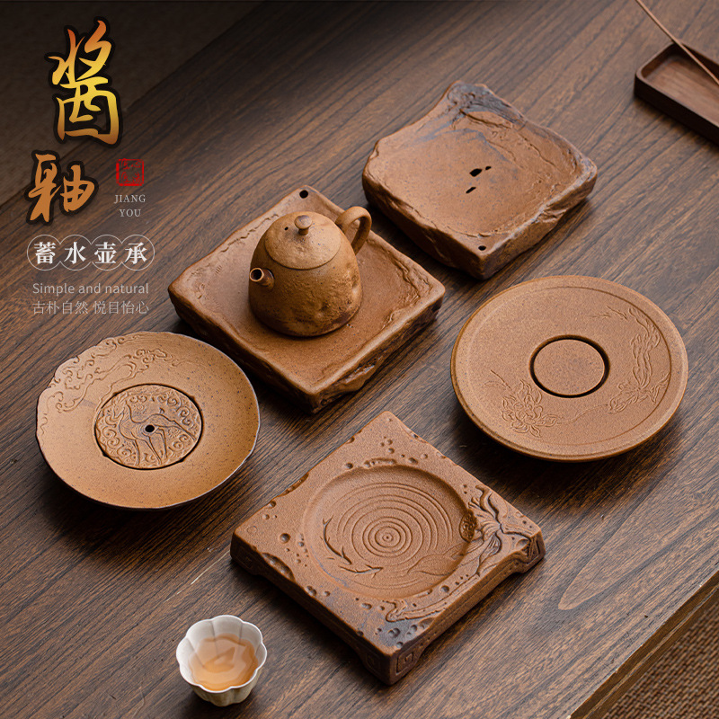 Bình đựng nước chấm, bình đựng nước chấm, bàn làm bằng gốm thô cổ, bàn làm bằng tay, khay đựng hoa quả khô gia dụng, khay đựng trà, phụ kiện bộ trà