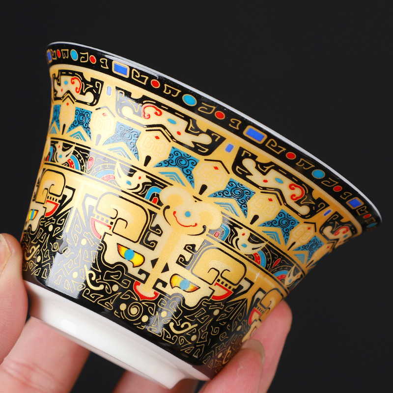 Thangka di chuột có nắp bát đựng trà tam tài cỡ lớn ngọc bích bát trà vàng bộ trà Kung Fu bát pha trà cầm tay gia dụng cao cấp