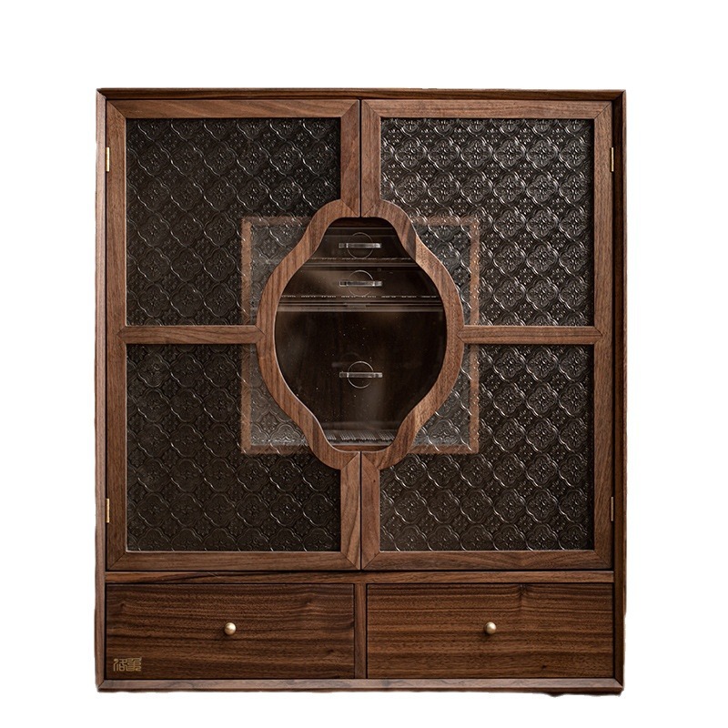Phong cách Trung Quốc mới Bắc Mỹ Gỗ Óc Chó Mantingfang tủ đựng trà Bộ trà cốc trà Ngăn Kéo Chống bụi ngăn kéo kính