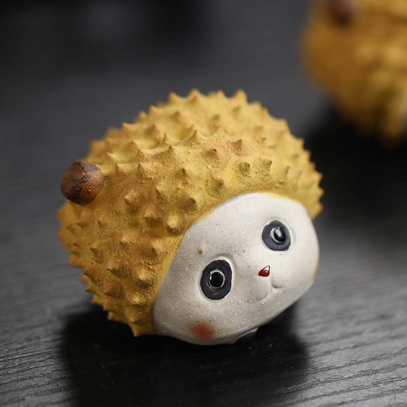 Đồ trang trí gấu trúc sầu riêng thú cưng trà tử sa Nghi Hưng, trà trái cây sáng tạo thủ công, bàn trà đạo dễ thương, bộ trà, có thể nuôi