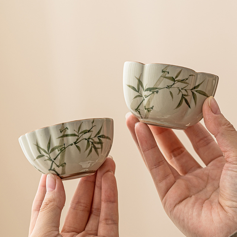 Cốc trà tráng men màu xanh ngọc bích thực vật xám cốc trà gốm sứ gia dụng cốc trà cánh hoa cốc chủ nhân cốc đơn